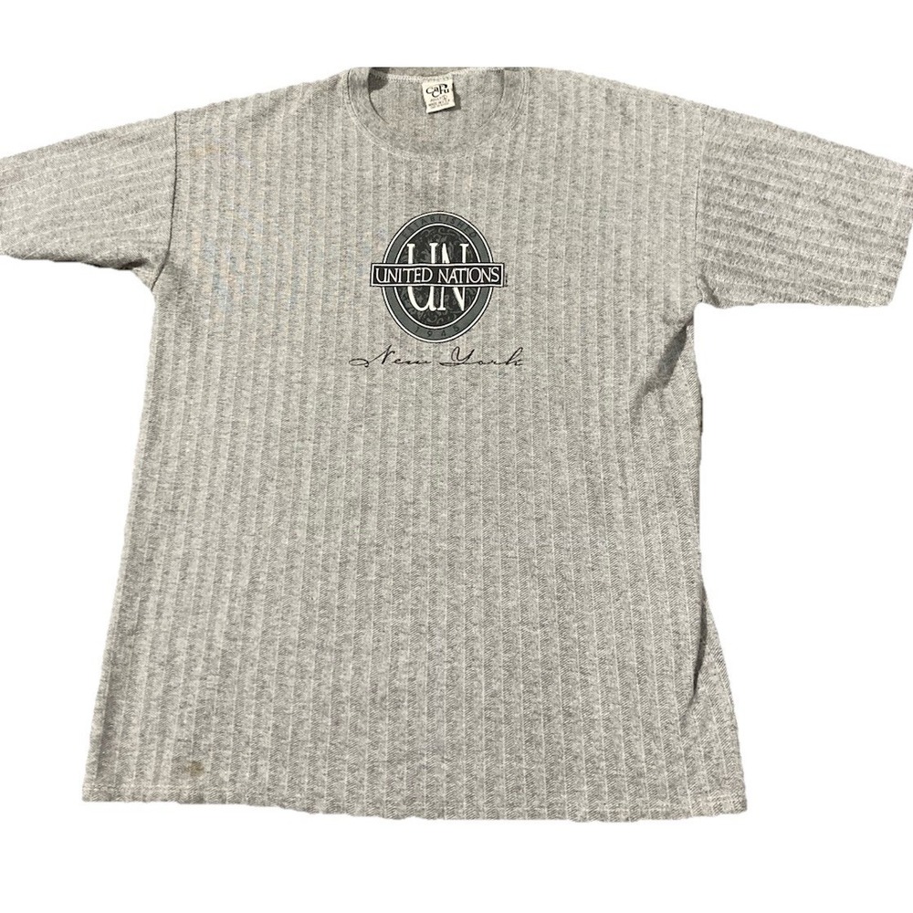 Vintage 90s United Nations UN T Shirt Mens L Gray Single Stitch Made USA Graphic